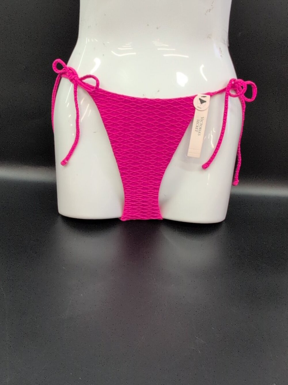 Victoria's Secret Textured Side Tie Cheeky Bikini Bottom XS Forever Pink NWT